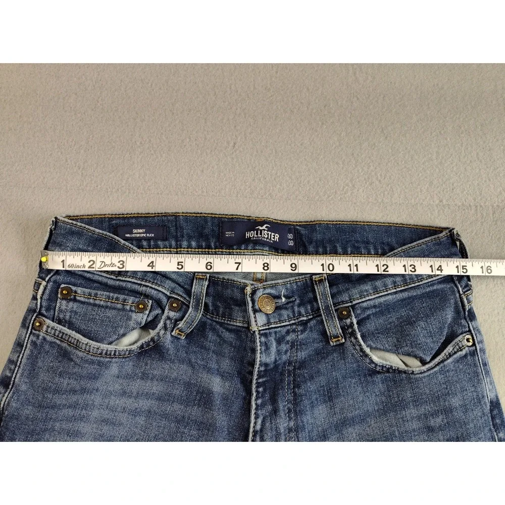 Hollister Men Jean 30 Blue Medium Wash Denim Straigh Slim Stretch Low Rise Denim